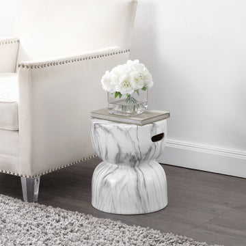 Varavara 14.75" Contemporary Modern Marble Glaze Drum Indoor/Outdoor Garden Stool - JONATHAN Y